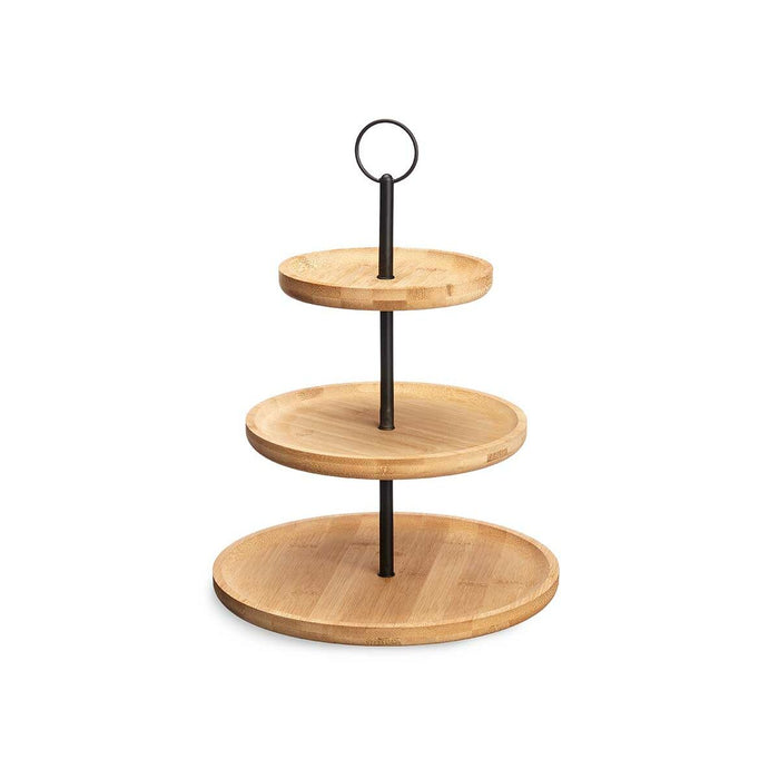 Fructieră Negru Natural Metal Bambus 25 x 37 x 25 cm (6 Unități)