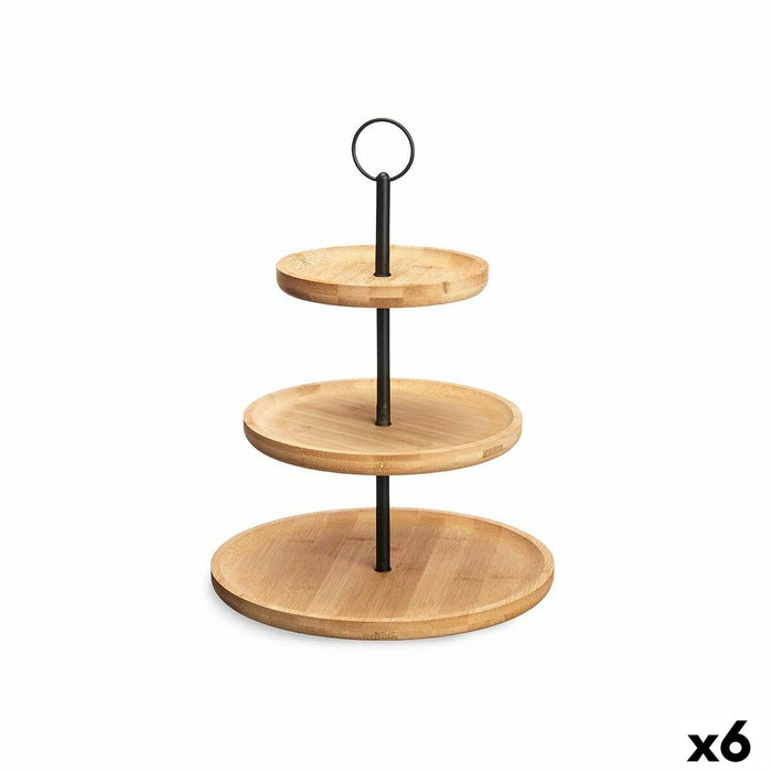 Fructieră Negru Natural Metal Bambus 25 x 37 x 25 cm (6 Unități)