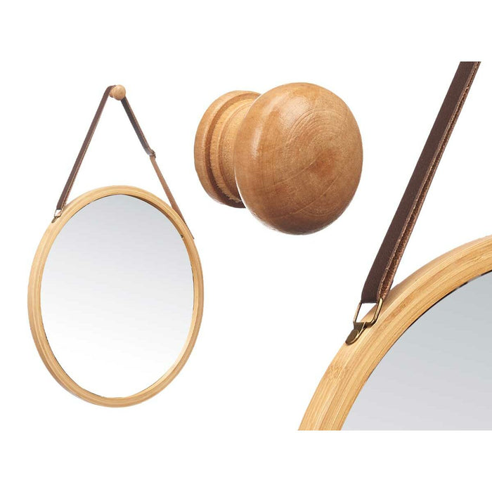 Závěsné zrcátko Natural Piele Bambus Rotund 38 x 35 x 1,5 cm (6 Unități)