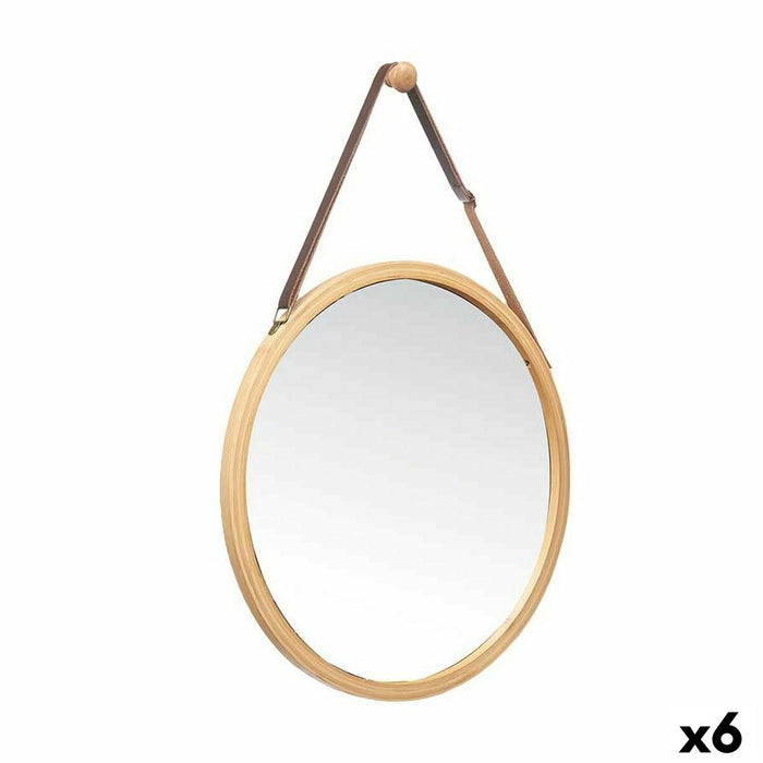 Závěsné zrcátko Natural Piele Bambus Rotund 38 x 35 x 1,5 cm (6 Unități)