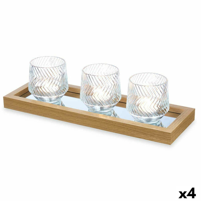 Tavă Suport de Lumânări Auriu* Sticlă polipropilenă 36 x 9,5 x 12 cm (4 Unități)
