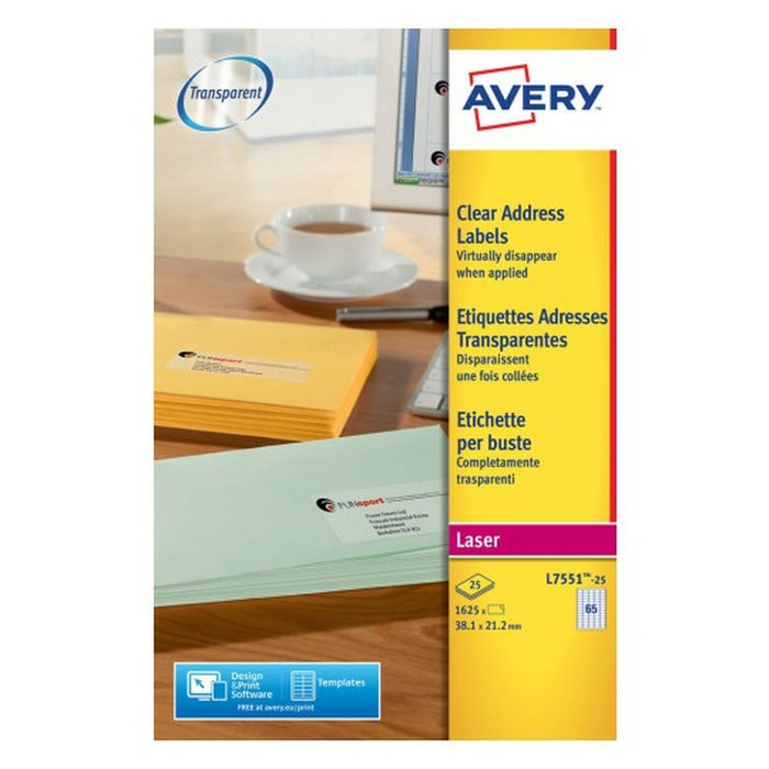 Etichete autoadezive Avery Transparent 210 x 297 mm 38,1 x 21,2 mm