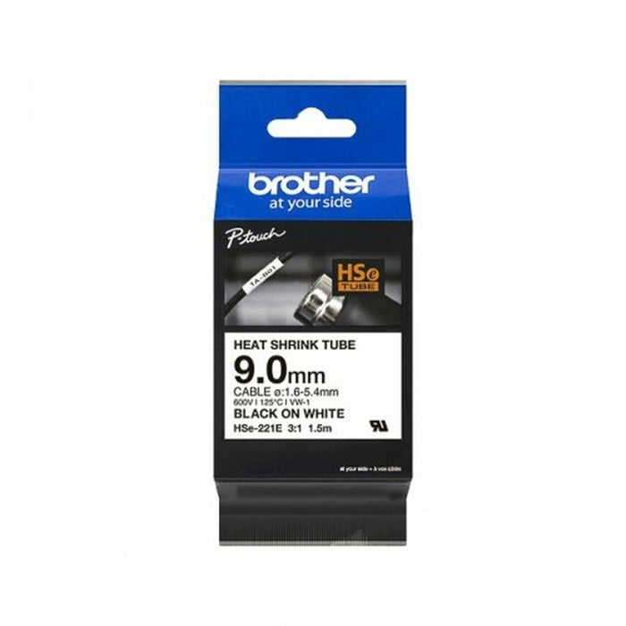 Bandă Brother HSE221E Negru/Alb 9 mm 1,5 m