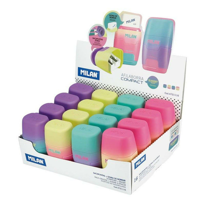 Set Radieră și Ascuțitoare Milan Compact Sunset Multicolor (16 Unități)