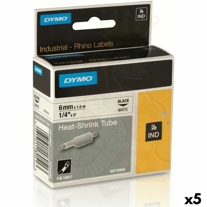 Bandă Laminată pentru Aparate de Etichetat Rhino Dymo ID1-6 Alb Negru 6 x 1,5 mm (5 Unități)