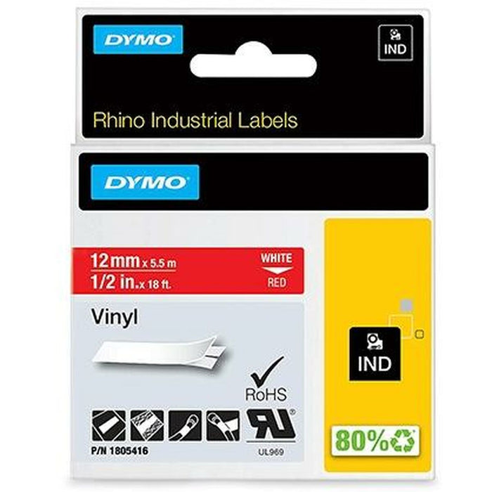 Bandă Laminată pentru Aparate de Etichetat Rhino Dymo ID1-12 12 x 5,5 mm Roșu Alb Vynils Auto-adezivi (5 Unități)