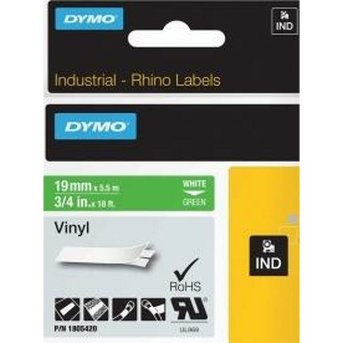 Bandă Laminată pentru Aparate de Etichetat Rhino Dymo ID1-19 19 x 5,5 mm Alb Verde Vynils Auto-adezivi (5 Unități)