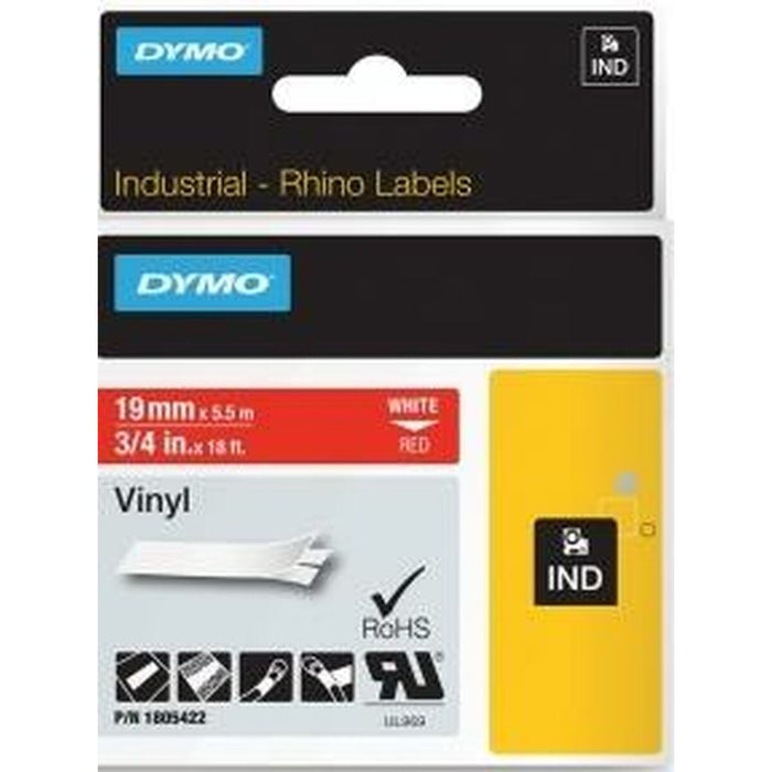 Bandă Laminată pentru Aparate de Etichetat Rhino Dymo ID1-19 19 x 5,5 mm Roșu Alb Vynils Auto-adezivi (5 Unități)