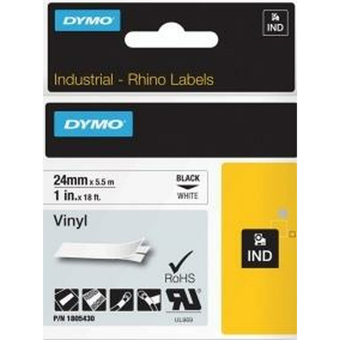 Bandă Laminată pentru Aparate de Etichetat Dymo Rhino 24 mm x 5,5 m Negru Alb Vynils (5 Unități)