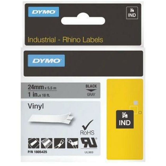 Bandă Laminată pentru Aparate de Etichetat Rhino Dymo ID1-12 12 x 5,5 mm Negru Alb Vynils Auto-adezivi (5 Unități)