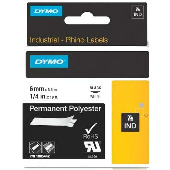 Bandă Laminată pentru Aparate de Etichetat Rhino Dymo ID1-6 Alb Negru 6 x 5,5 mm (5 Unități)