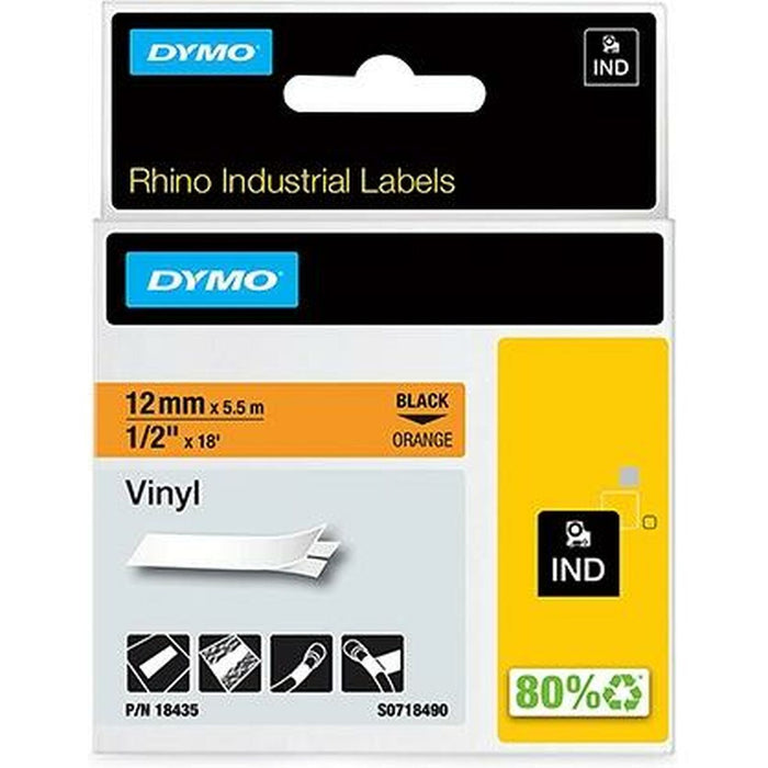 Bandă Laminată pentru Aparate de Etichetat Rhino Dymo ID1-12 12 x 5,5 mm Negru Portocaliu Vynils Auto-adezivi (5 Unități)