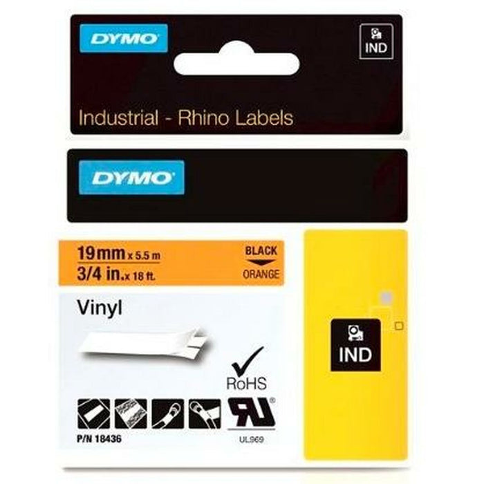 Bandă Laminată pentru Aparate de Etichetat Rhino Dymo ID1-19 Negru Portocaliu 19 x 5,5 mm Auto-adezivi Vynils (5 Unități)