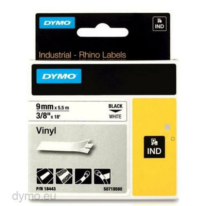 Bandă Laminată pentru Aparate de Etichetat Rhino Dymo ID1-9 Alb Negru 9 x 5,5 mm Vynils (5 Unități)