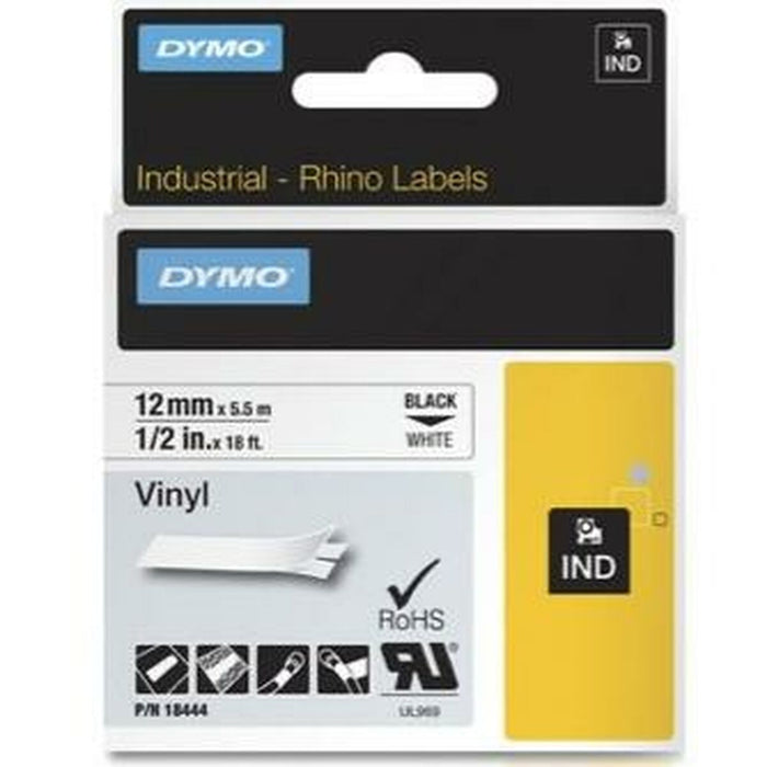 Bandă Laminată pentru Aparate de Etichetat Rhino Dymo ID1-12 12 x 5,5 mm Negru Alb Vynils Auto-adezivi (5 Unități)