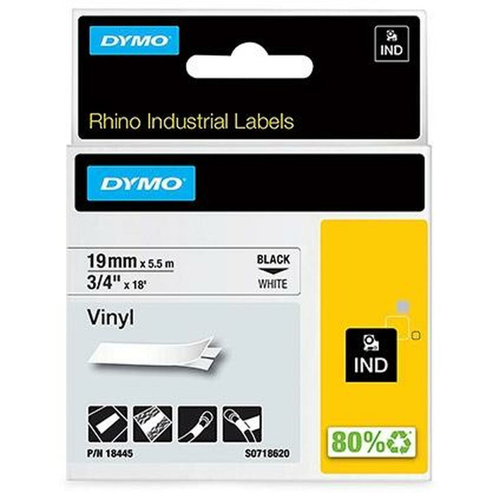 Bandă Laminată pentru Aparate de Etichetat Rhino Dymo ID1-19 19 x 5,5 mm Negru Alb Vynils Auto-adezivi (5 Unități)