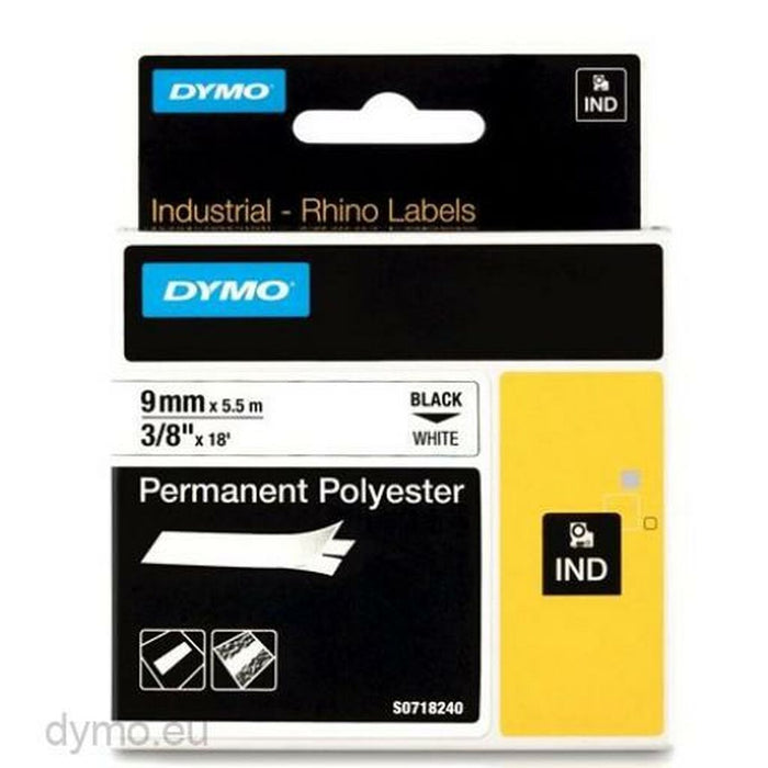 Bandă Laminată pentru Aparate de Etichetat Rhino Dymo ID1-9 9 x 5,5 mm Negru Poliester Alb (5 Unități)