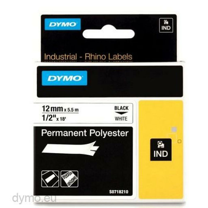 Bandă Laminată pentru Aparate de Etichetat Rhino Dymo ID1-12 12 x 5,5 mm Negru Alb Auto-adezivi (5 Unități)
