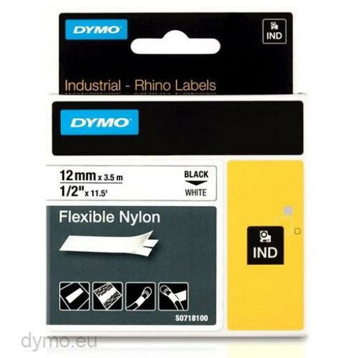 Bandă Laminată pentru Aparate de Etichetat Rhino Dymo ID1-12 12 x 3,5 mm Negru Alb Auto-adezivi (5 Unități)