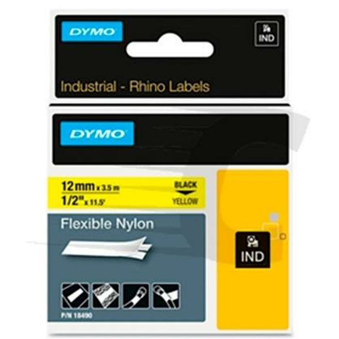 Bandă Laminată pentru Aparate de Etichetat Rhino Dymo ID1-12 Galben Negru 12 x 3,5 mm Auto-adezivi (5 Unități)