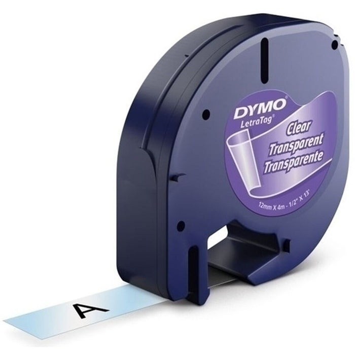 Bandă Laminată pentru Aparate de Etichetat Dymo 12267 12 mm x 4 m Transparent Plastic Negru (10 Unități)