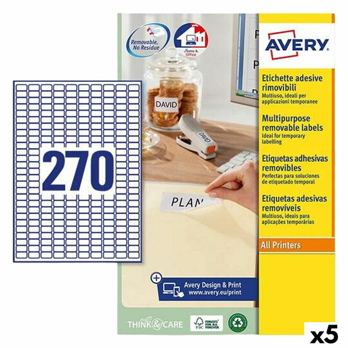 Etichete pentru Imprimantă Avery Alb 25 Frunze 17,8 x 10 mm (5 Unități)