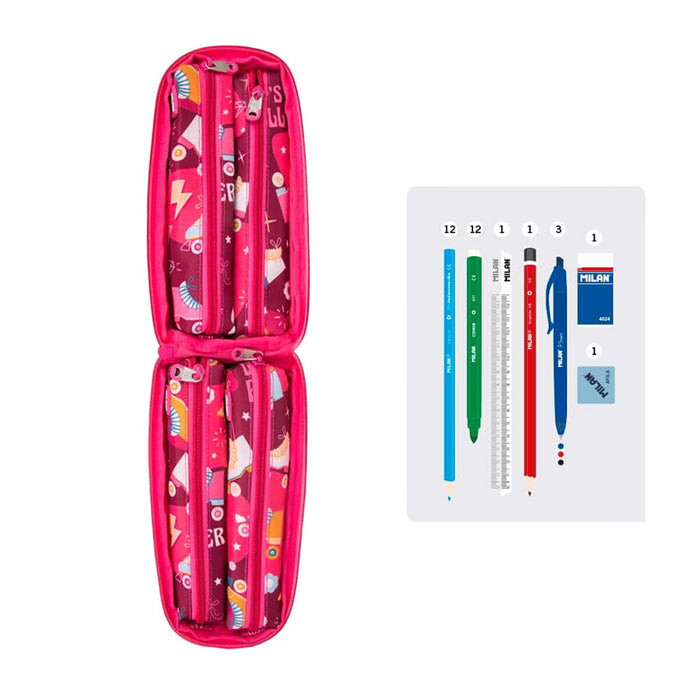 Penar Școlar Milan Patine cu Rotile 31 Piese Roz 22,5 x 11,5 x 11 cm