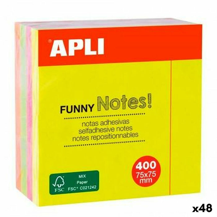 Notițe cu Adeziv Apli Funny Multicolor 75 x 75 mm (48 Unități)