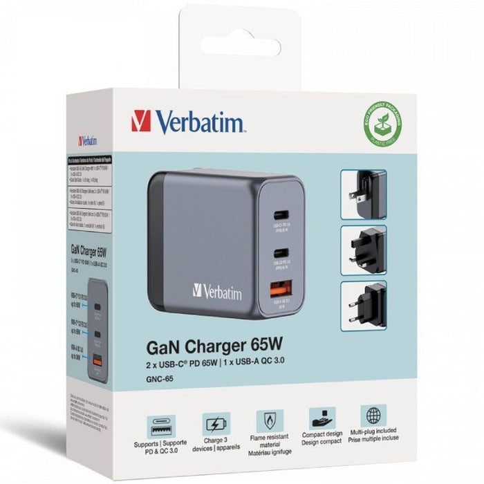 Încărcător de Perete Verbatim GNC-65 Negru 65 W Universal (10 Unități)