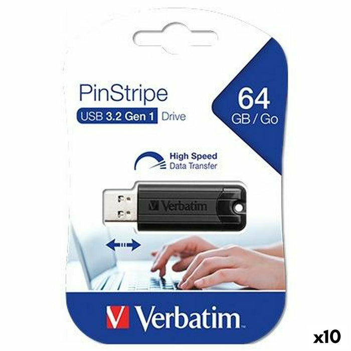 Pendrive Verbatim Pinstripe Negru 64 GB (10 Unități)
