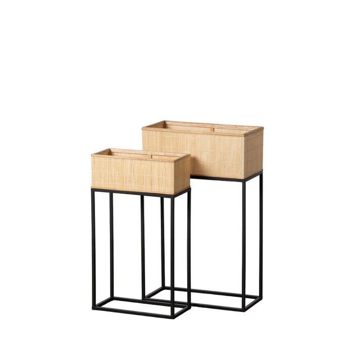 Set de jardiniere Negru Natural Fier 50 x 25 x 80 cm (2 Unități)