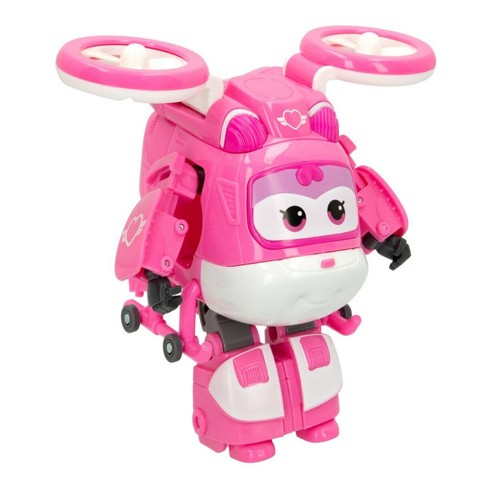 Super Robot Transformabil Super Wings Dizzy Elicopter 10,5 x 13,5 x 14,5 cm Roz (6 Unități)