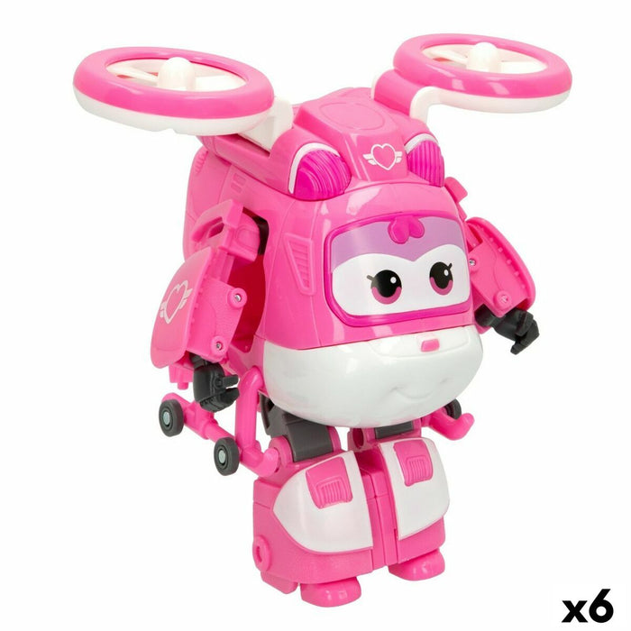 Super Robot Transformabil Super Wings Dizzy Elicopter 10,5 x 13,5 x 14,5 cm Roz (6 Unități)