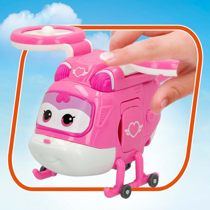Super Robot Transformabil Super Wings Dizzy Elicopter 10,5 x 13,5 x 14,5 cm Roz (6 Unități)