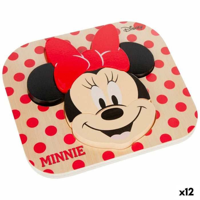 Puzzle pentru Copii din Lemn Disney Minnie Mouse + 12 Luni 6 Piese (12 Unități)