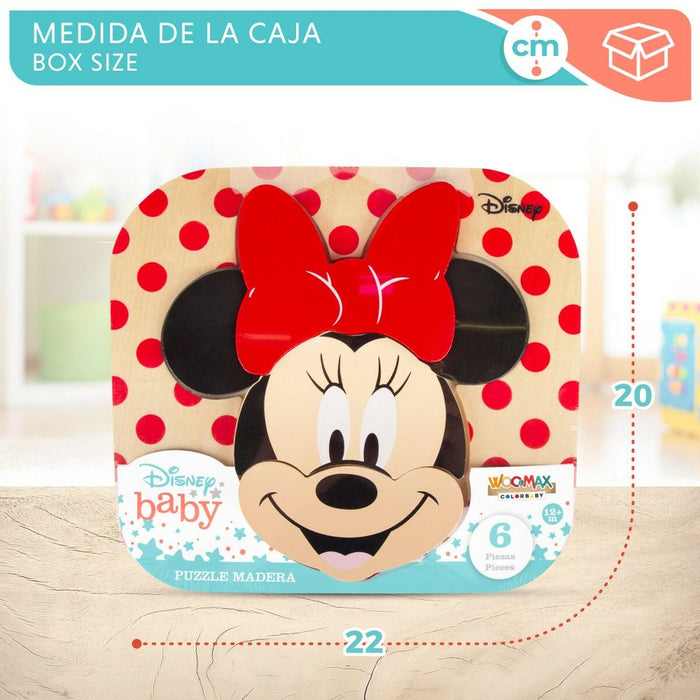 Puzzle pentru Copii din Lemn Disney Minnie Mouse + 12 Luni 6 Piese (12 Unități)
