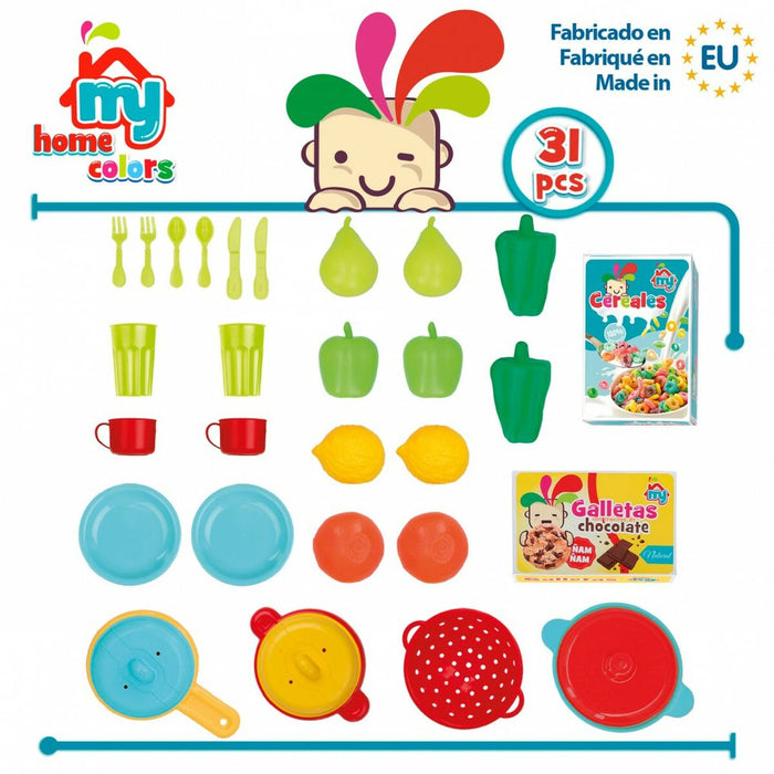 Set de Alimente de Jucărie Colorbaby Menaj și ustensile de bucătărie 31 Piese (6 Unități)