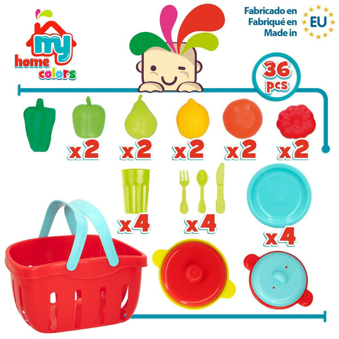 Set de Alimente de Jucărie Colorbaby Menaj și ustensile de bucătărie 36 Piese (12 Unități)