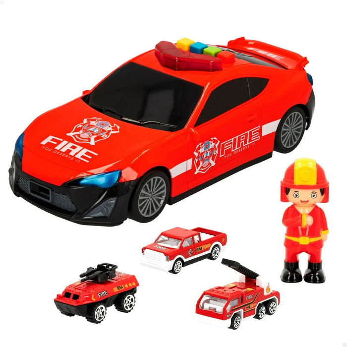Set de Jucării cu Vehicule Speed & Go Pompier Lumină Sunet 1:64 (4 Unități)