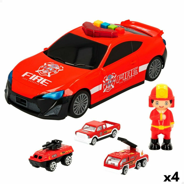 Set de Jucării cu Vehicule Speed & Go Pompier Lumină Sunet 1:64 (4 Unități)