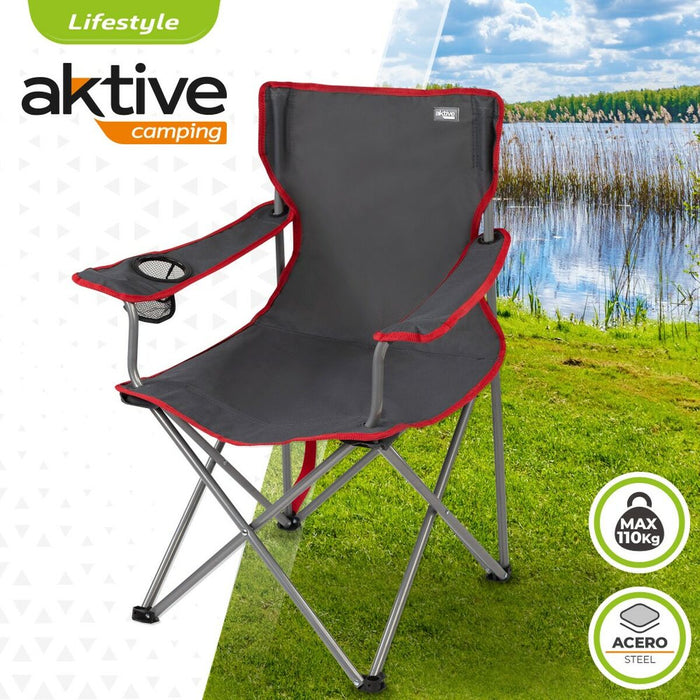 Scaun de camping pliabil Aktive Gri închis 45 x 82 x 47 cm (4 Unități)