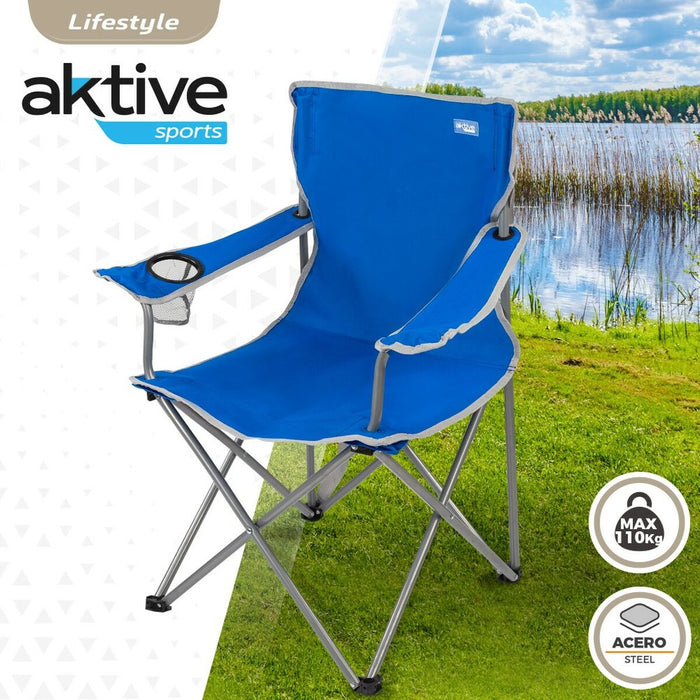 Scaun de camping pliabil Aktive Albastru 45 x 82 x 47 cm (4 Unități)