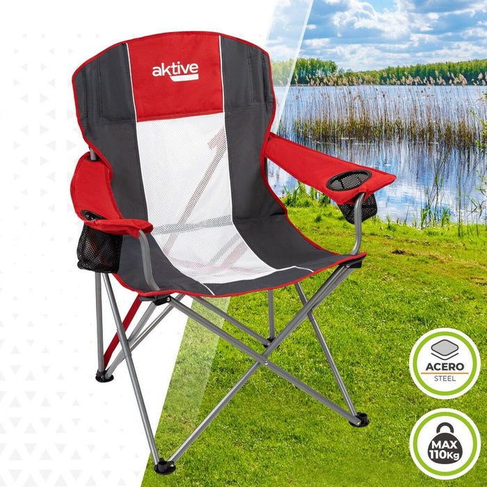 Scaun de camping pliabil Aktive Gri închis Roșu 56 x 98 x 59 cm (4 Unități)