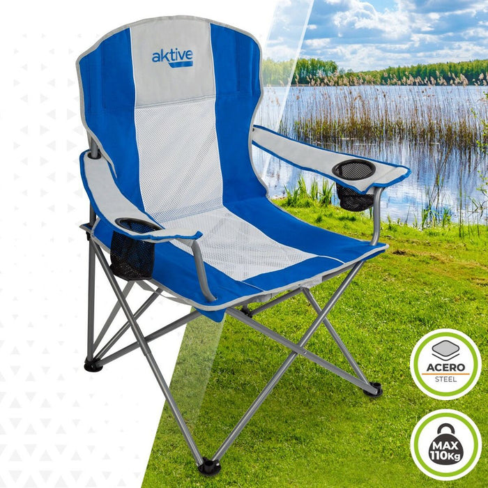 Scaun de camping pliabil Aktive Albastru Gri 57 x 97 x 60 cm (4 Unități)