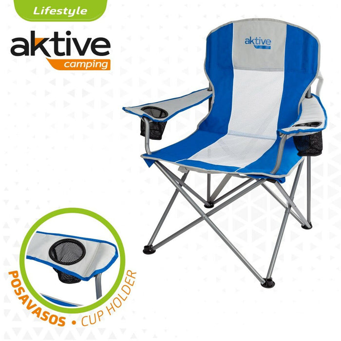 Scaun de camping pliabil Aktive Albastru Gri 57 x 97 x 60 cm (4 Unități)