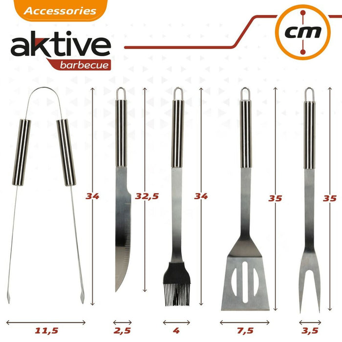 Ustensile pentru grătare Aktive Silicon Oțel inoxidabil 12 Unități 7,5 x 35 x 1,9 cm (5 Piese)