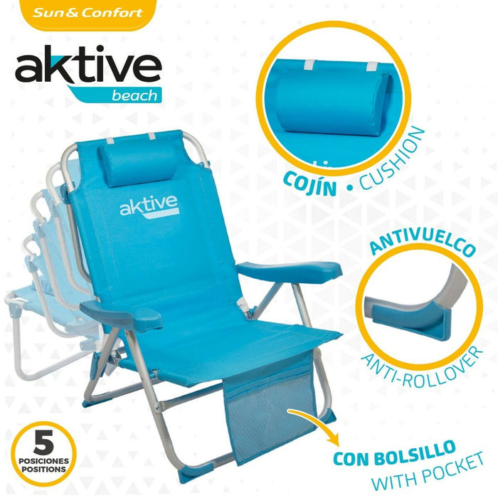 Scaun Pliabil cu Tetieră Aktive 49 x 80 x 58 cm Albastru (2 Unități)