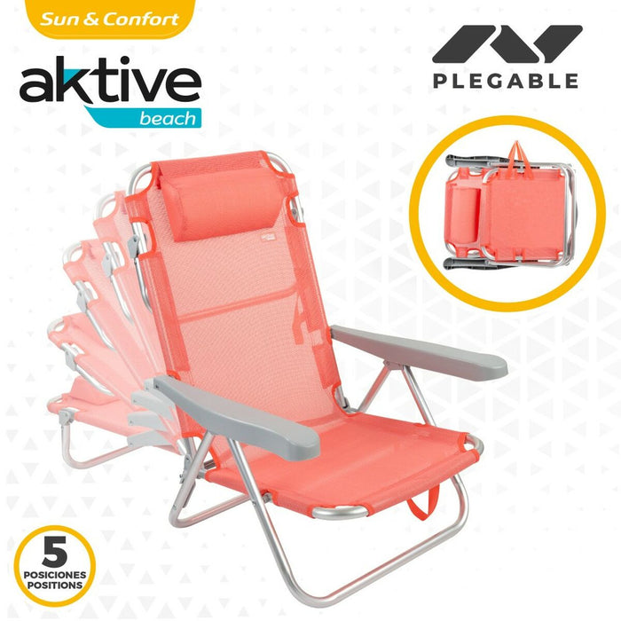 Scaun Pliabil cu Tetieră Aktive Flamingo Coral 48 x 84 x 46 cm (2 Unități)