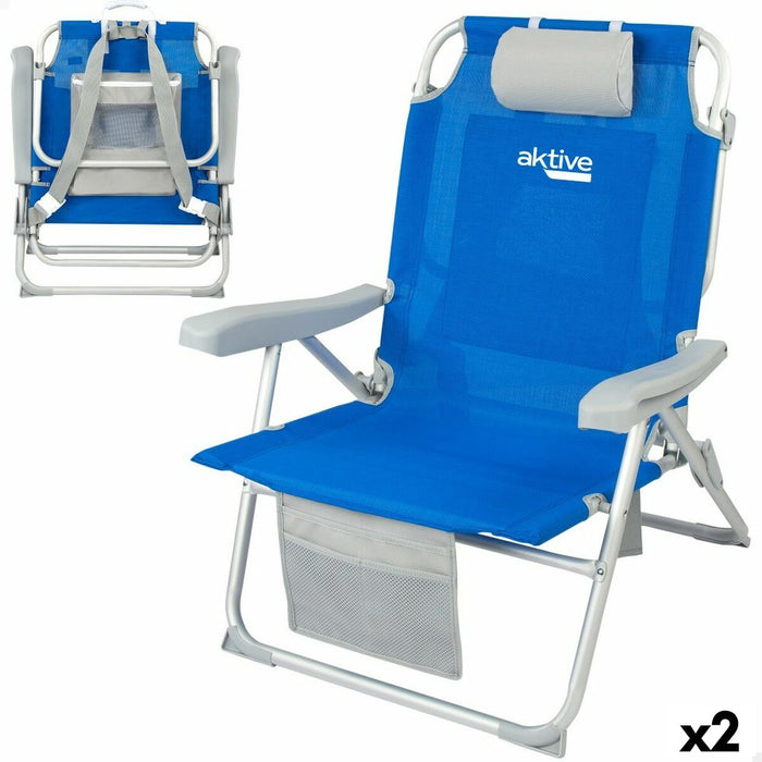 Scaun Pliabil cu Tetieră Aktive Albastru 55 x 86 x 66 cm (2 Unități)