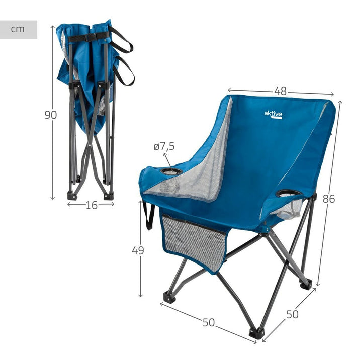 Scaun de camping pliabil Aktive Albastru 48 x 86 x 50 cm (2 Unități)